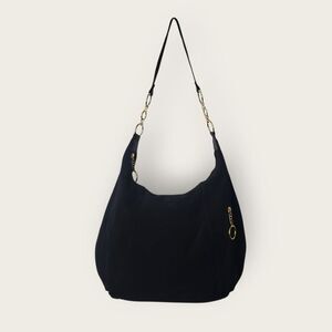 Sorpresa Black Suede Genuine Leather Hobo Shoulder Bag Gold Hardware